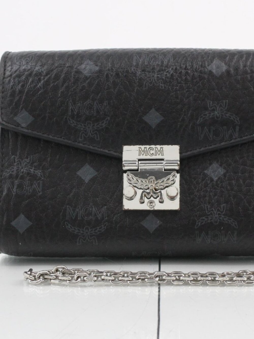 MCM Black Visetos Patricia Crossbody Wallet on Chain